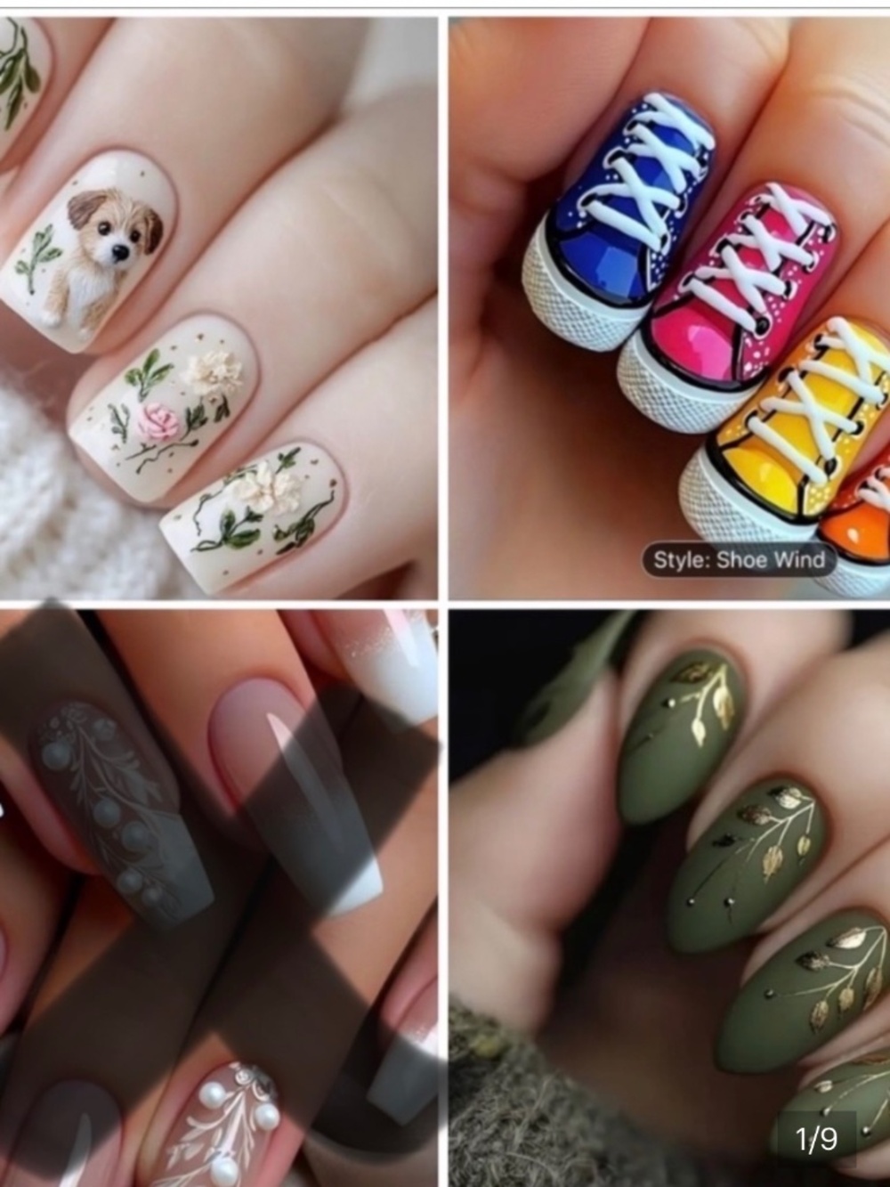 Stylish Nail Art Set with Floral and Sneaker Designs PICK ONE